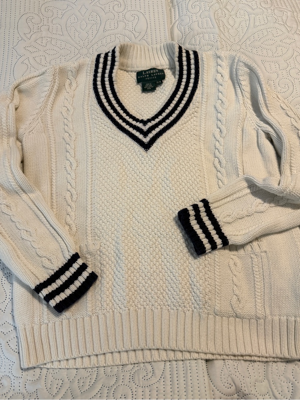 Lauren Ralph Lauren Women’s petite cable-knit cricket sweater Small Ivory